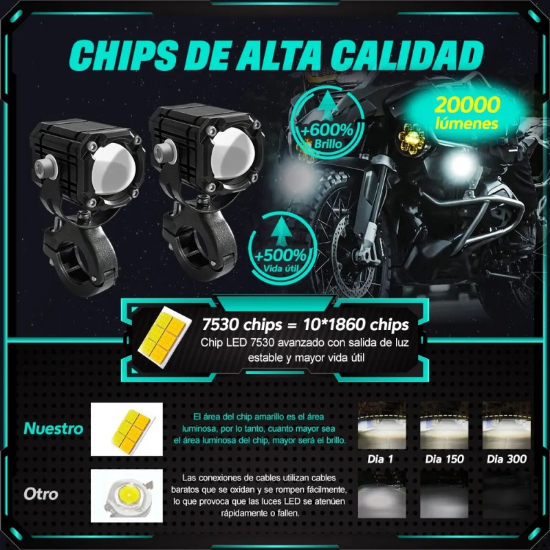 2 Faros Luces Led Auxiliares 4 Modos Lupa Para Moto