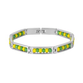 Leaocean Babalawo Orula Protection Bracelet for Men & Women – Unisex Stainless Steel Amulet Bracelet, African Santería Inspired Good Luck Jewelry Gift (Steel bracelet - yellow + green, 8.26 IN)