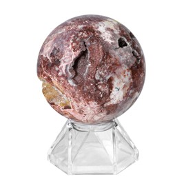 dssmboom Natural Mexican Agate Crystal Ball with Acrylic Display Base, 51-60mm Polished Stone Feng Shui Crystal Sphere Meditation Decoration for Home & Office