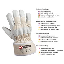 GUARD 5 - Leather Work Gloves 3 Pairs Size 11 - Cowhide Full Leather Gloves - High-Quality, Robust Construction and Gardening Gloves