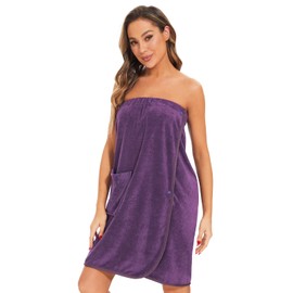 Ymmchy Sauna Terry Towelling Bathrobe Women's Sauna Towel Sauna Kilt with Press Studs, Pocket and Elastic Band, Purple