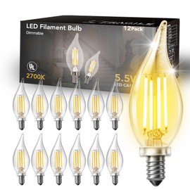 DAYBETTER 12 Pack Dimmable Candelabra Light Bulbs, Flame Tip Vintage LED Candle Bulbs, E12 Small Base, 60 Watt Equivalent, 2700K Soft Warm White, 5.5W 600LM, Clear Glass, for Chandelier Decorative