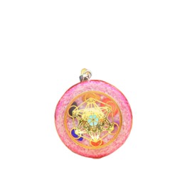 DYFUHO Orgone Metatron Cube Merkaba Pendant Necklace,Om Crystals Stones Orgonite Pendants,Orgonite Chakra Necklace for Emf Protection (Pink,Chain Adjustable)