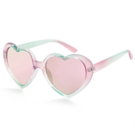 Onrtry Fashion Oversized Heart Shaped Polarized Sunglasses for Women Lovely Retro Eyewear Shades with UV400(Pink&Green/Pink Mirror)