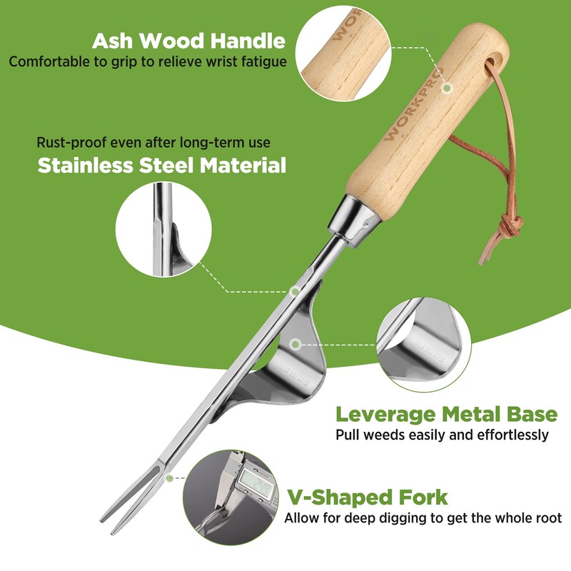 WORKPRO Weed Puller Tool, Metal Leverage Base and V-Shaped Forks