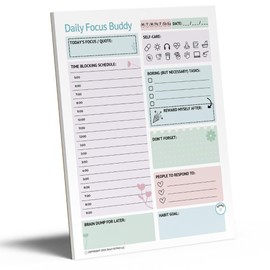 DAILY RITMO® Large ADHD To Do List Notepad for Women | Hourly Daily Focus Buddy for Adults and Teens | Pastel Color Brain Dump Desk Planner Sheets | Neurodivergent Organization Products | 8.5x11" 50 Sheet US Letter Size | Made in USA