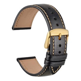 WOCCI 22mm Luxury Leather Watch Strap with Golden Buckle (Black)