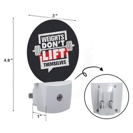 Axayaz Motivational Quote LED Night Light Weights Don't Lift Themselves Gym Workout Sport Word Black Dusk to Dawn Round Lamp Auto Sensor for Bathroom Hallway Living Room