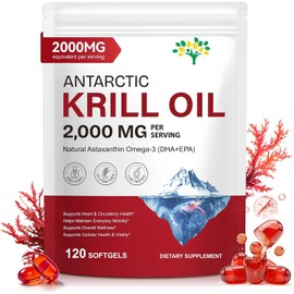 Antarctic Krill Oil 2000mg Softgels with Omega-3s EPA, DHA, Astaxanthin and Phospholipids Supplement 120 Softgels
