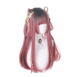 Semi-Long Murasaki Pink Wig, Women's, Straight, Natural, Harajuku Style, Popular, Small Face Effect, Cute, Net Included