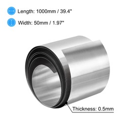 uxcell 304 Stainless Steel Foil Roll，0.5mm x 50mm x 1M Polished Finish Metal Strip Plate Sheet for Crafts, Electronic Equipment, Silver Tone 2pcs