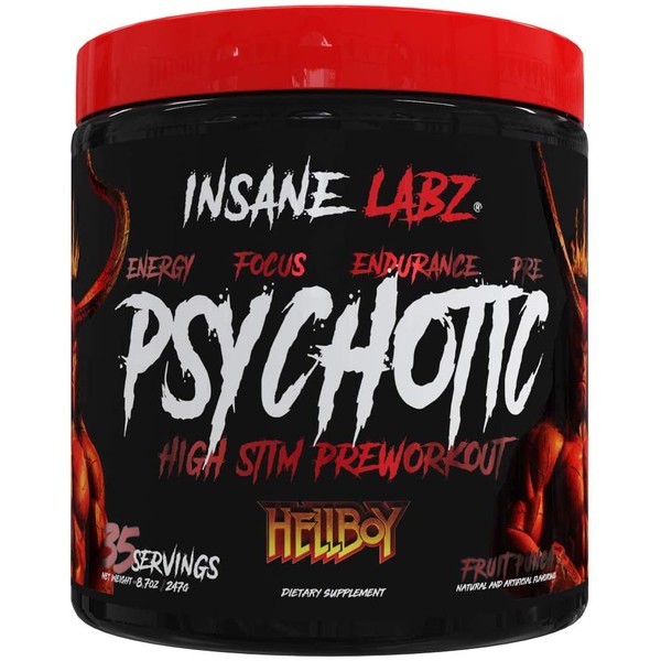 Insane Labz Hellboy Edition, High Stimulant Pre Workout Powder and NO Booster with Beta Alanine, L Citrulline, and Caffeine, Boosts Focus, Energy, Endurance, Nitric Oxide Levels, 35 Srvgs, Fruit Punch