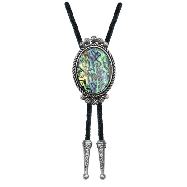 YOQUCOL Stone Bolo Tie Native Western Cowboy Genunie Leather Bola