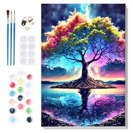 BOWETILE Tree of Life Paint by Numbers Adult Kit Beginner, Adult Paint by Number Landscape Kits on Canvas with Frame, Peinture a Numero Adulte, DIY Acrylic Oil Painting Adult Craft Kits, 8x12in