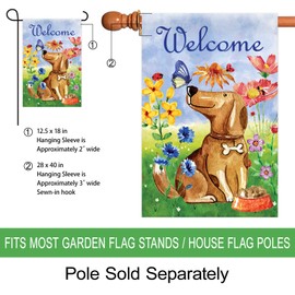 Morigins Welcome Dog Decorative Cute Puppy Spring Summer Double Sided House Flag 28x40 Inch