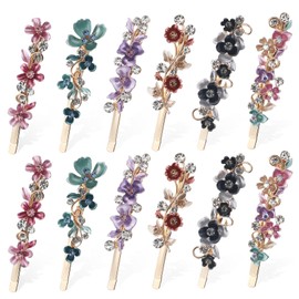 WOONEKY 12 Pcs Flower Hair Clips Rhinestone Hair Pins Decorative Bobby Pins Hairpin Set for Party