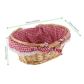 MAHIONG 2 cestas de mimbre natural con asas dobles y forro de cuadros lavable, pequeña cesta de regalo tejida a mano vacía para Pascua, picnic, regalos, decoración del hogar, almacenamiento de frutas