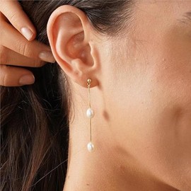 Pearl Earrings for Women,14k Gold Plated Pearl Drop Earrings Freshwater Pearl Dangle Earrings Long Drop Earrings for Women Wedding Earrings for Brides Jewelry Gift