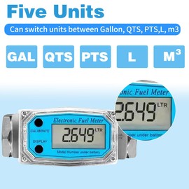 1 Inch Digital Turbine Fuel Flow Meter NPT Thread Electronic Water Flowmeter with 3/4 in Adapters for Diesel Gas Oil Gasoline and Other Liquids Supports Gallon QTS PTS L m³ (Blue 3/4+Swivel, 3/4IN)