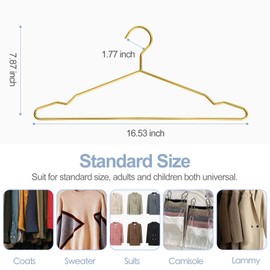 SPECILITE Metal Wire Clothes Hangers Bulk 100 Pack with Notches for Standard Size Coats, Shirts, Suits, Pants, Heavy Duty, Space-Saving, Gold