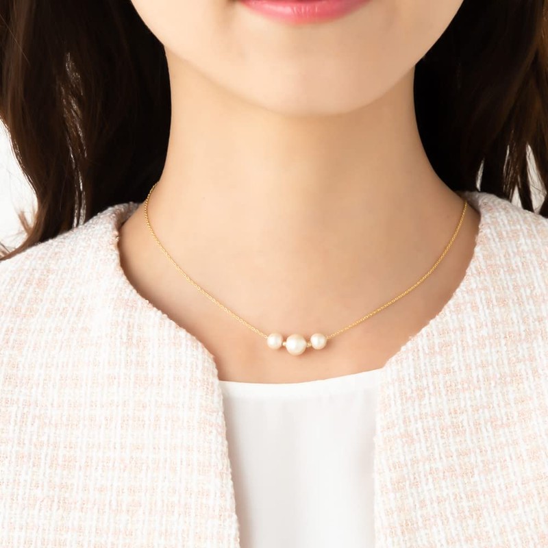 JewelVOX Necklace, 16K Coated Sliding Adjuster, 3 Cotton Pearl Necklace
