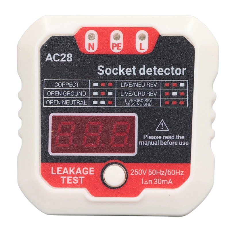 Polarity Socket Tester, 250V 50Hz 60Hz LCD Electric Leakage Outlet