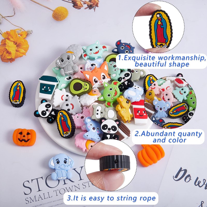 WEWAYSMILE 12pc Animal Silicone Beads DIY Crafts, Koala Style