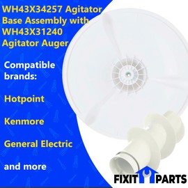 US-Based & Operated Supplier - KIT WH43X34257 Agitator Base Hybrid Assembly with WH43X31240 Washer Agitator Auger - Compatible with General Electric Washer