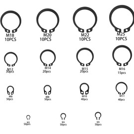 Pack of 456 Circlips Set, Snap Ring Metal C-Clip, Seegering Assortment 15 Types Locking Washers for Shafts (Φ3/4/5/6/8/10/11/12/14/15/16/18/20/22/25 mm)