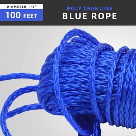 A1FISHER Poly Crab Line Floating for Crab Trap 1/4 in Dia x 100 FT, Polyethylene, Blue Twisted Crabbing Rope 1Pack