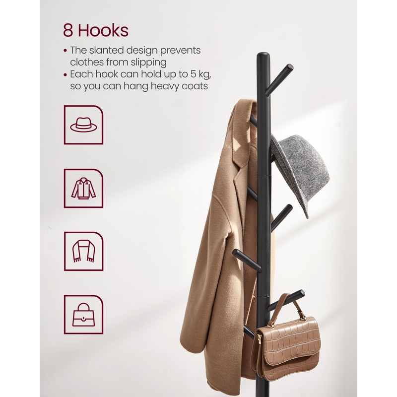 VASAGLE Solid Wood Coat Rack, Free Standing Tree-Shaped Coat Rack