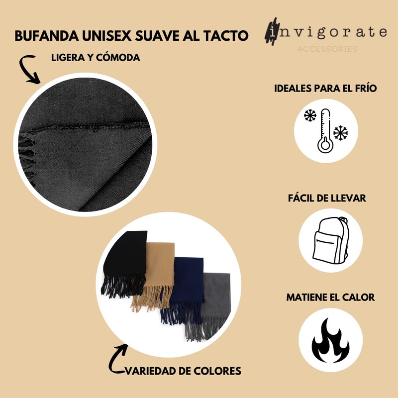 INVIGORATE, Bufanda de Hombre, Cómoda Caliente y a la Moda,