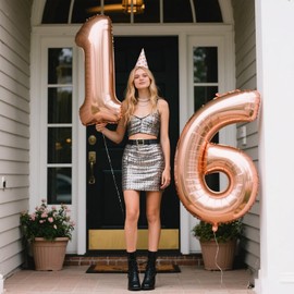 40 Inch Rose Gold Balloon Number 16 Balloon,Jumbo Mylar Foil Helium Balloon for 16 Digital Balloons for Birthday Party,Wedding Anniversary Party Decorations