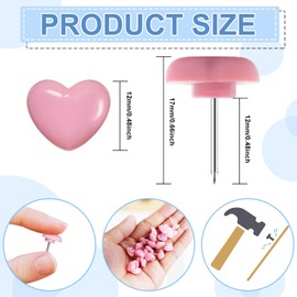 Aphrordity 100 Pcs Thumb Tacks Pink Push Pins 0.47 Inch Heart Push Pins for Cork Board Flat Head Thumb Tacks for Bulletin Board Posters Photos Postcards Maps Office Home Decorative