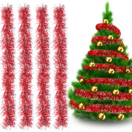PATRICHOR Christmas Tree Tinsel Garland, 10 m Christmas Decoration Garland, Red Christmas Tree Decoration Garland, Red Christmas Garland, Red Tree Decoration Garland, Red