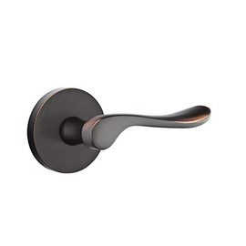 EMTEK Disk Rosette Privacy Set with Matching Finish Luzern Lever - Choice of Left/Right Handing and 7 Finishes - 5209LURHUS10B - Right Handed (RH) - Oil Rubbed Bronze (US10B)