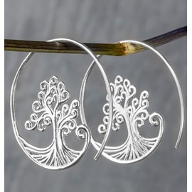 Tree of Life Spiral Earrings - 925 Sterling Silver - Non-Slip - Comfortable to Wear