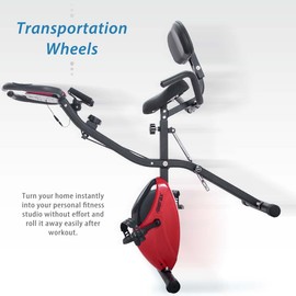 Merax Folding 3 in 1 Adjustable Exercise Bike with Resistance Bands Convertible Magnetic Upright Recumbent Bike