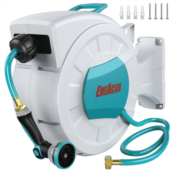 ENEACRO Retractable Garden Hose Reel with Wall Mount 1/2"×100ft with