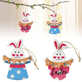 Herbst Pack of 2 Easter Bunny Decoration Made of Wood, Easter Bunny Pendant Wooden Decoration, Easter Decoration Wooden Rabbit Decoration Stand for Easter, Indoor Outdoor Table Decoration Garden