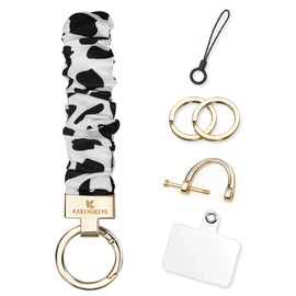 KARENSEKEYS Scrunchie Keychain Wristlet, Key Chain for Car Keys with D Ring, Stretchy Phone Charms with Tether Tab for Women.