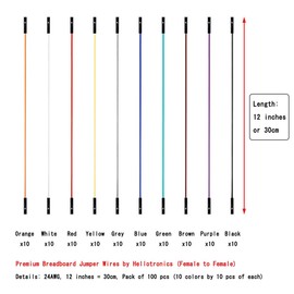 GTIWUNG Pack of 100 Jumper Wire Cable Jumpers for Arduino Breadboard, Breadboard, 30 cm Female-Female Cable Jumpers 24AWG Wire Bridges, Ten Colours, 10 Pieces Each