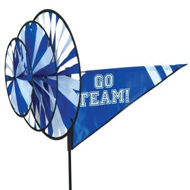 Premier Kites Triple Spinner Blue – Eye-Catching “Go Team!” Garden Spinner with Colorful Triple Wheels, Durable Weather-Resistant Fabric, Easy Assembly, Outdoor Décor for Patios, Lawns, & Game Day Fun