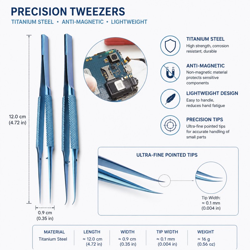 Precision Pointed Tweezers for Electronics Repair – Anti-Magnetic Fine Tip