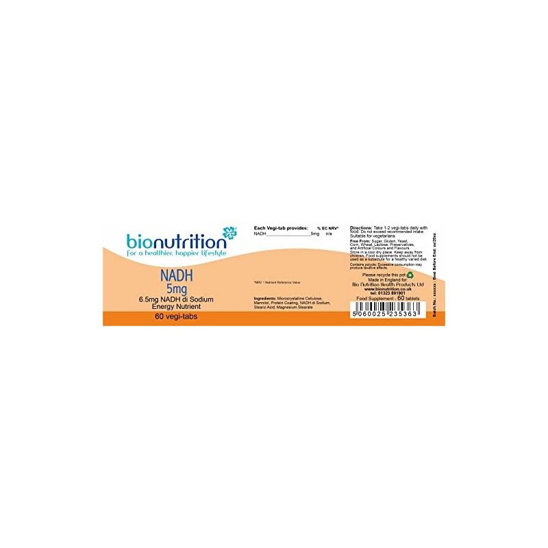 Bio Nutrition NADH 5mg : Energy and Performance Supplement :