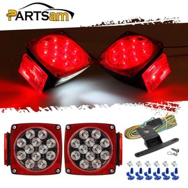 Partsam 12V Waterproof Square LED Trailer Tail Light Kit Clear Lens Red Trailer Brake Stop Tail Turn Signal Running Lights License Kit for Camper Truck RV Boat Trailer Snowmobile Marine Under 80"