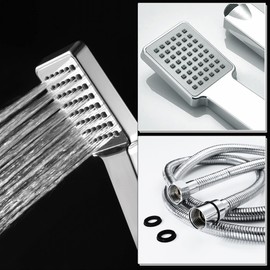 ENKI, EH008, Modern Square Shower Head and Hose Kit with Shower Head Holder, Chrome