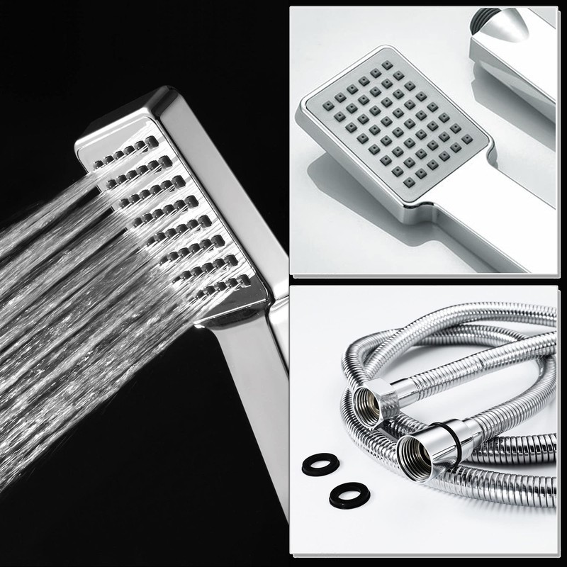 ENKI, EH008, Modern Square Shower Head and Hose Kit with
