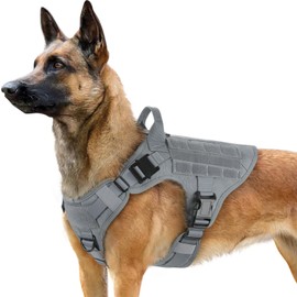 Rabbitgoo Dog Harness for Large Dogs - Tactical Dog Harness / Vest with Handle - No-Pull Safety Harness - Adjustable Padded Chest Harness / No-Pull Harness, m, grey