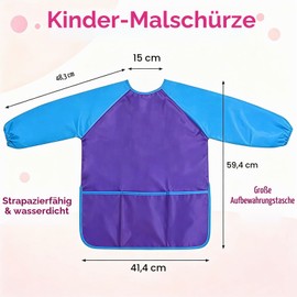 Amaza 2-Piece Children's Painting Apron with Velcro Fastening for Ages 2-8 Years long-sleeve